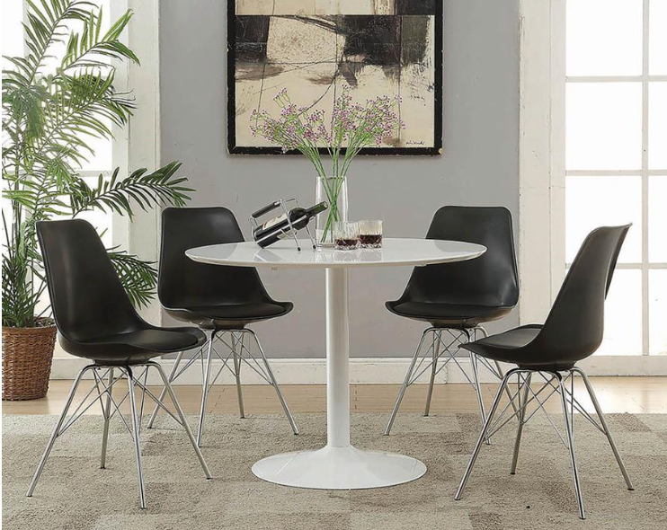 Lowry Round Dining Room Set White and Black Chairs.  5 PC SET