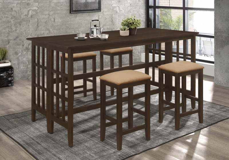Carmina Rectangular Counter Height Table Brown. 5 PC SET