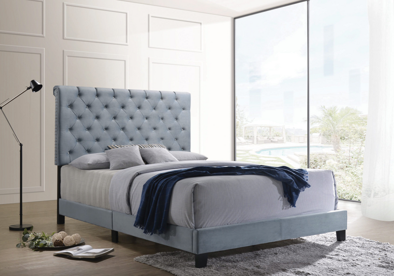 Warner Queen Upholstered Bed Slate Blue