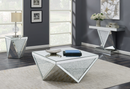 Square Coffee Table With Triangle Detailing Silver And Clear Mirror