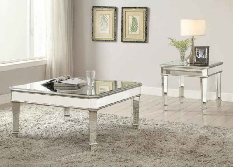 Cassandra Square Beveled Top Coffee Table Silver