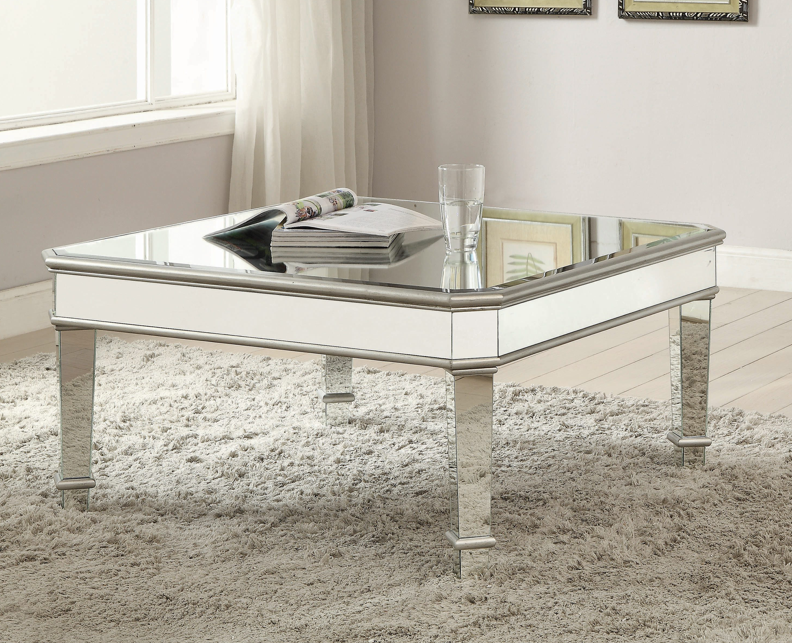 Cassandra Square Beveled Top Coffee Table Silver