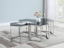 Hexagon Glass Top Accent Table Black And Silver. 4 PC SET