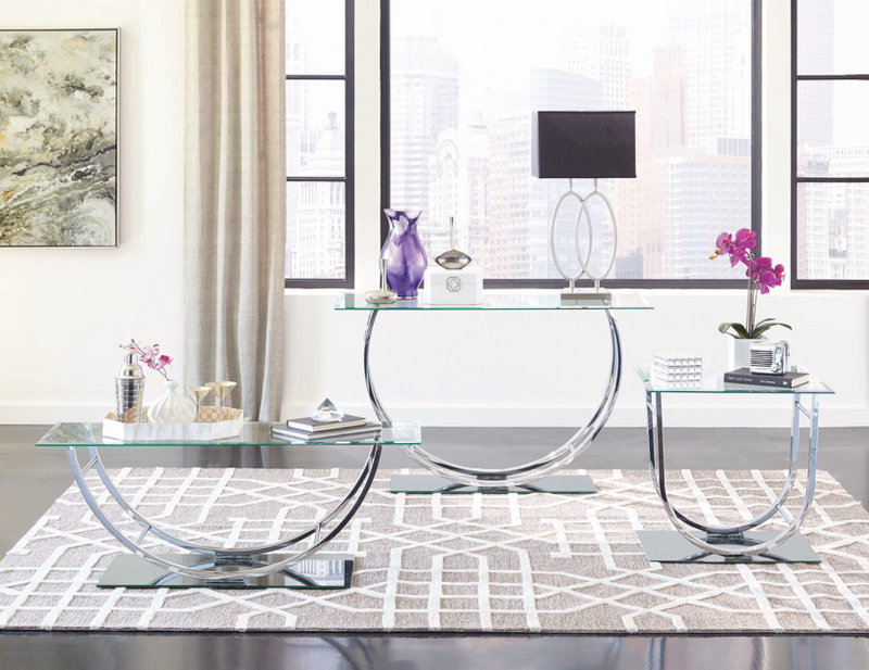 U-Shaped Coffee Table Chrome And 2 End Table. 3 PC SET