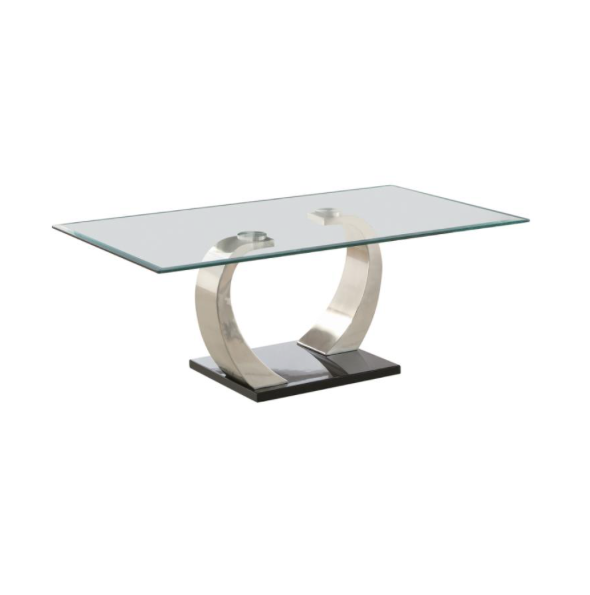 Willemse Glass Top Coffee Table Clear And Satin With 2 End Table. 3 PC SET