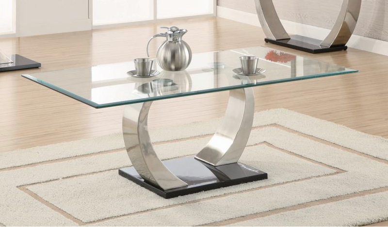 Willemse Glass Top Coffee Table Clear And Satin With 2 End Table. 3 PC SET