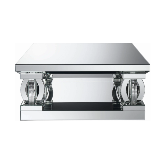 Avonlea Square Coffee Table With Lower Shelf Clear Mirror.