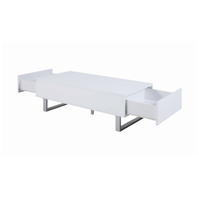 Coffee Table High Glossy White 2-Drawer