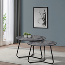Lennox 2-Piece Round Coffee Table Set Faux Slate And Matte Black