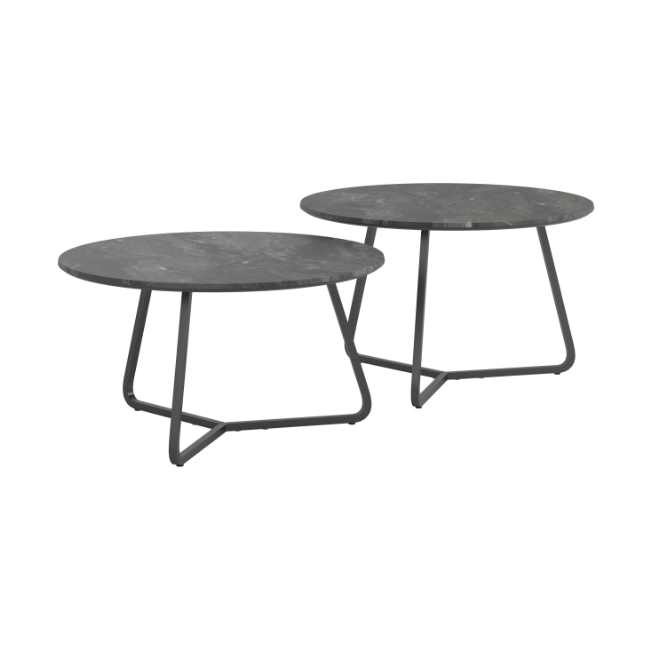 Lennox 2-Piece Round Coffee Table Set Faux Slate And Matte Black