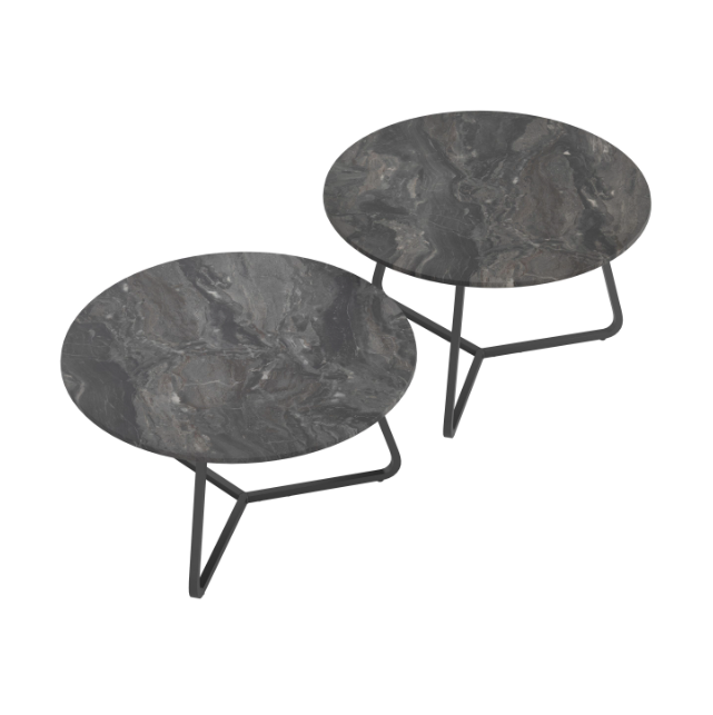Lennox 2-Piece Round Coffee Table Set Faux Slate And Matte Black