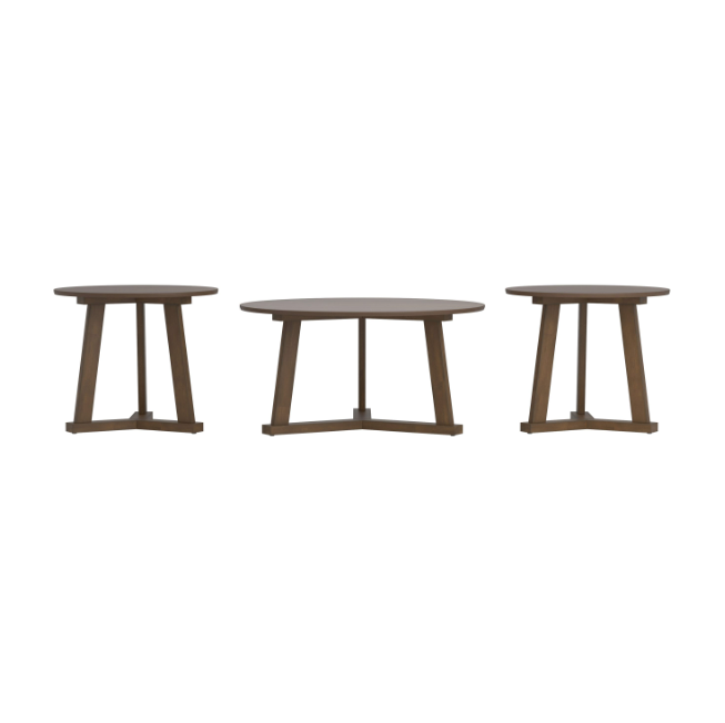 Round Occasional Table Set Natural Walnut. 3-Piece