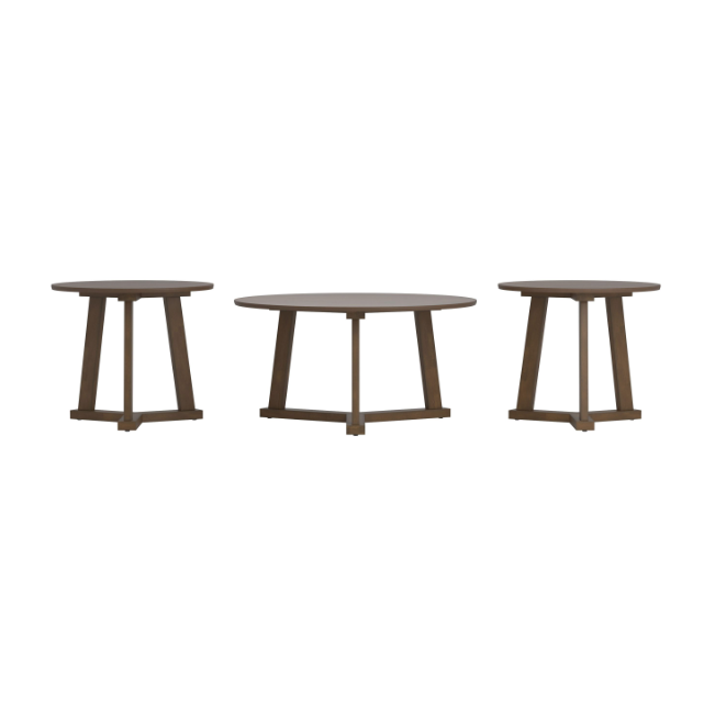 Round Occasional Table Set Natural Walnut. 3-Piece