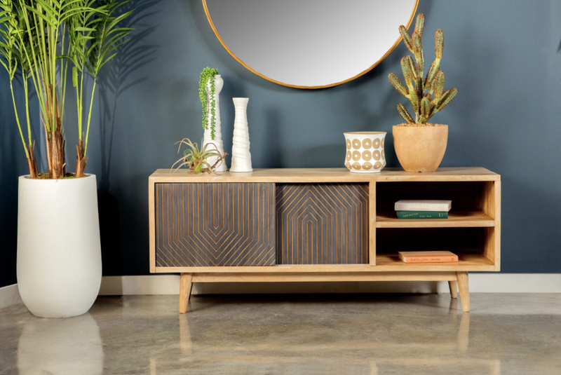 TV Console With Sliding Doors Natural. 60"