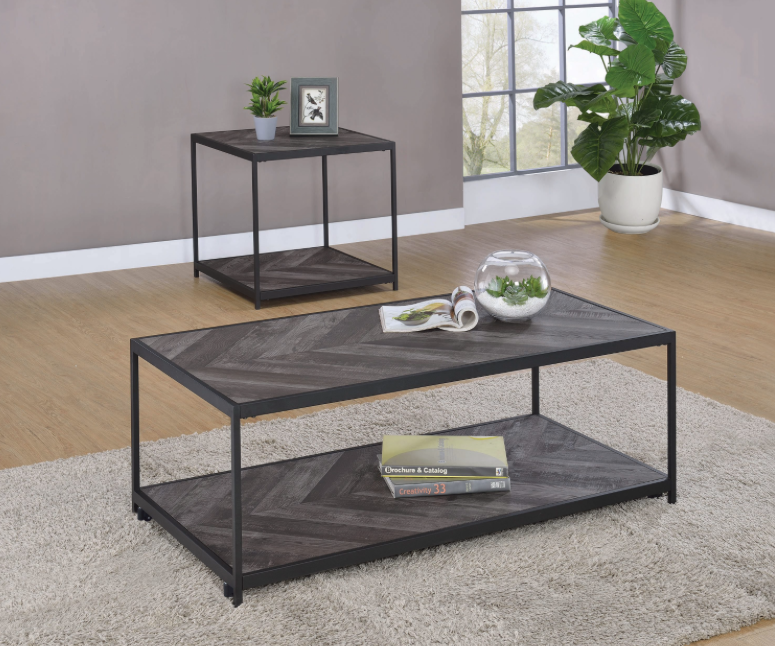 Meagan Chevron Coffee Table Rustic Grey Herringbone. 2 PC SET
