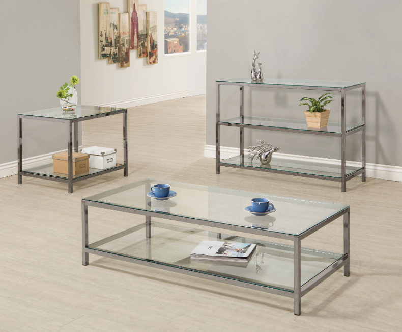 Ontario Coffee Table With Glass Shelf Black Nickel