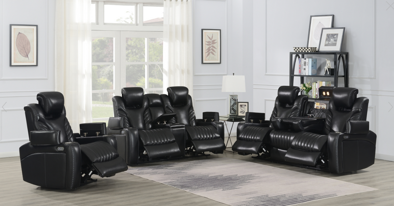Bismark 3-Piece Living Room Set With Power Headrest Black
