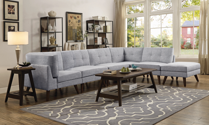 Churchill Button Tufted Corner Sofa Grey 6 PC and Ottoman