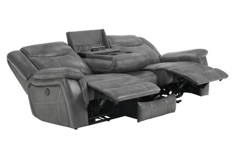 Conrad Upholstered Power Sofa With Drop-Down Table Grey