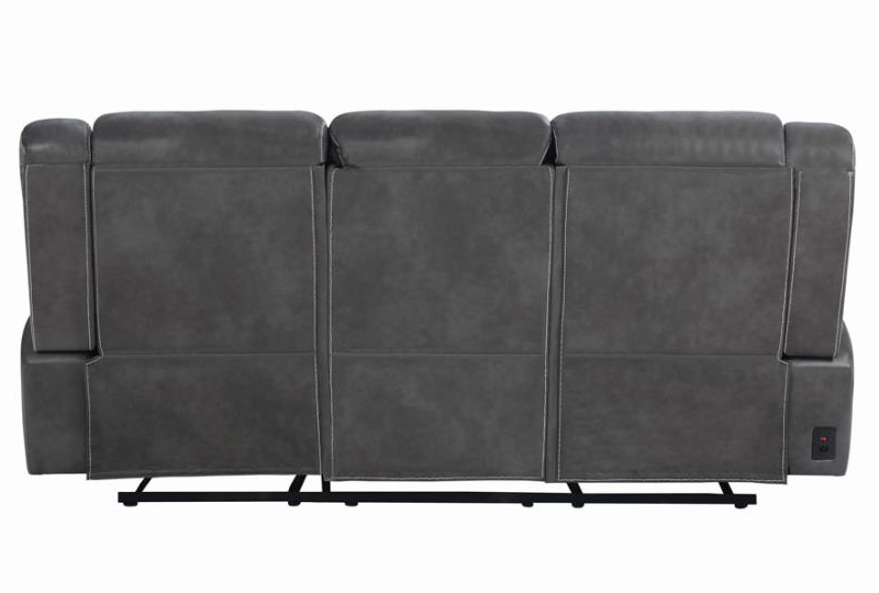 Conrad Upholstered Power Sofa With Drop-Down Table Grey