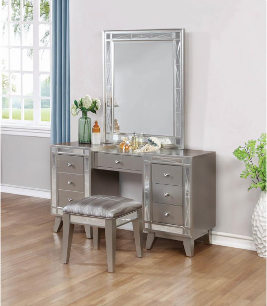 Leighton Vanity Desk And Stool Metallic Mercury