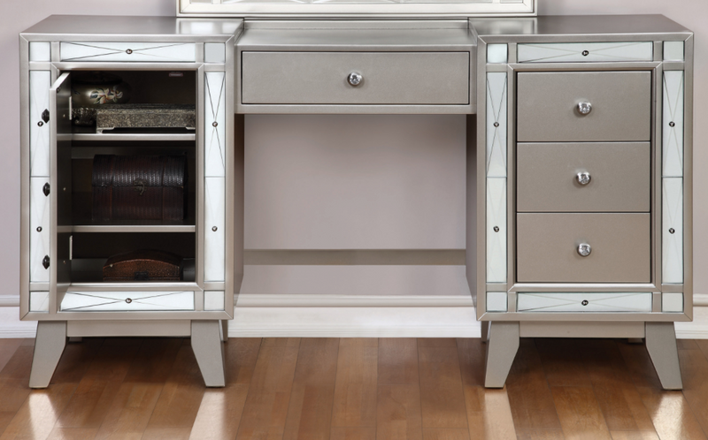 Leighton Vanity Desk And Stool Metallic Mercury