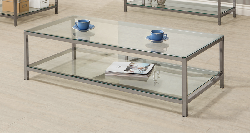 Ontario Coffee Table With Glass Shelf Black Nickel