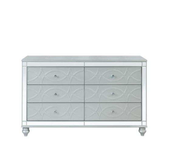 Gunnison Queen Panel Bed With LED Lighting Silver Metallic