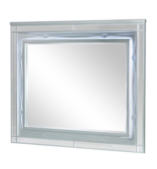 Gunnison Queen Panel Bed With LED Lighting Silver Metallic