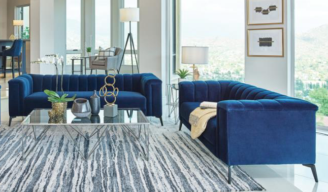 Chalet 3-Piece Tuxedo Arm Living Room Set Blue