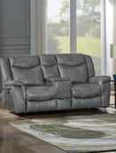 Conrad Upholstered Power Sofa With Drop-Down Table Grey
