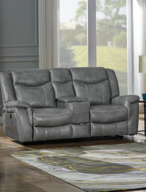 Conrad Upholstered Power Sofa With Drop-Down Table Grey