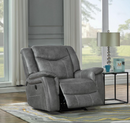 Conrad Upholstered Power Sofa With Drop-Down Table Grey
