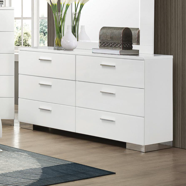 Felicity Queen Panel Bed Glossy White. 4 PC SET