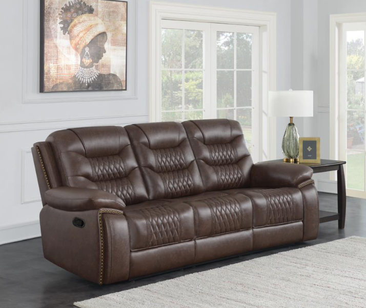 Flamenco 3-Piece Tufted Upholstered Motion Living Room Set Brown