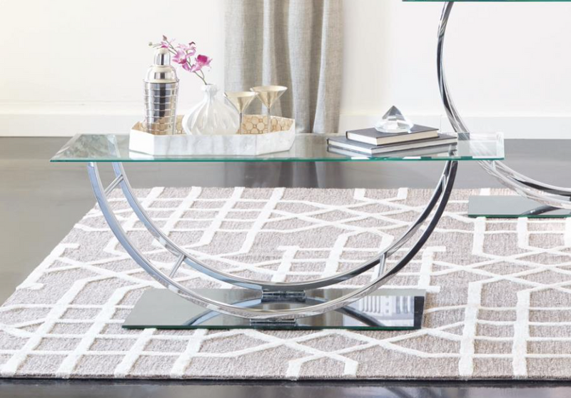 U-Shaped Coffee Table Chrome And 2 End Table. 3 PC SET