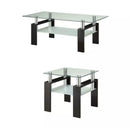 Black Tempered Glass Coffee Table With Shelf Black.