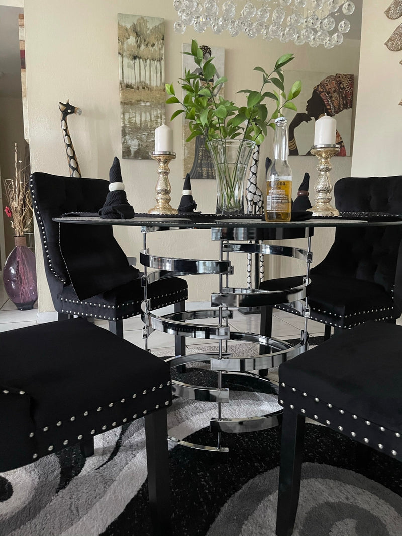 Maximilian 47.25" Pedestal Dining Table and 4 chairs