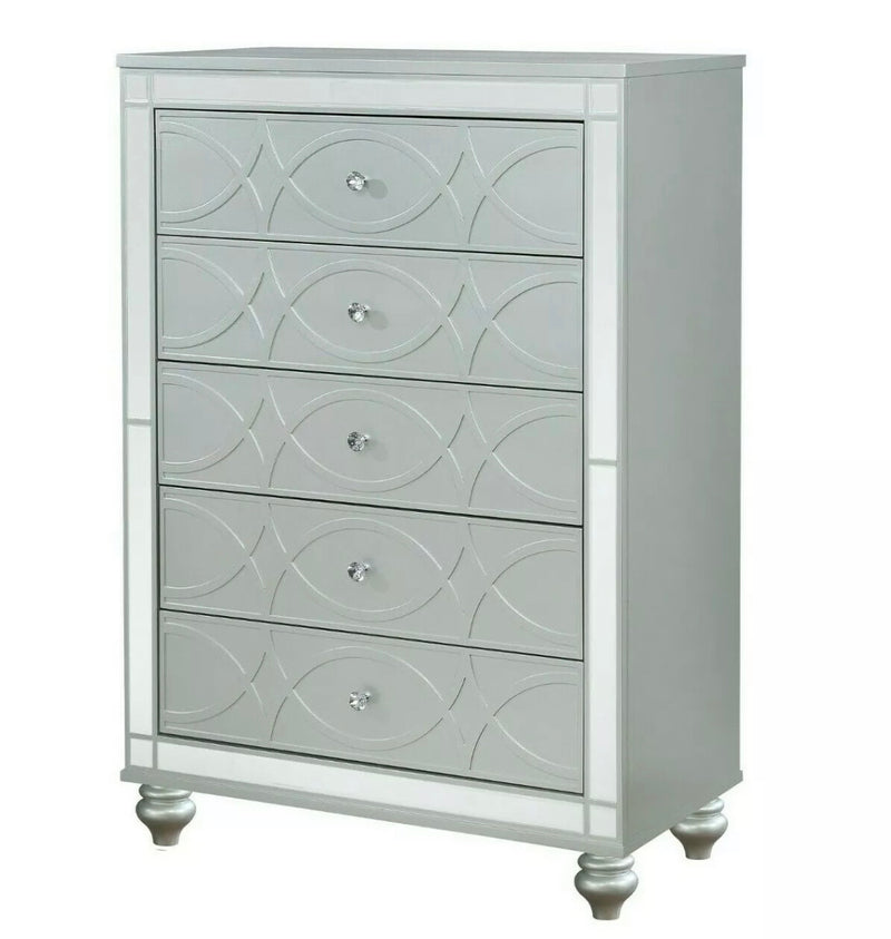 Gunnison Queen Panel Bed With LED Lighting Silver Metallic