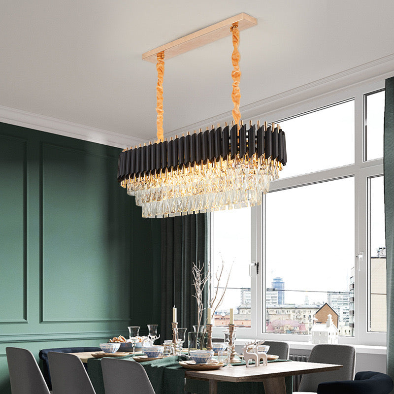 Rectangle Crystal Chandelier Luxury Black Pendant Lamp