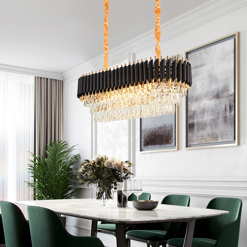 Rectangle Crystal Chandelier Luxury Black Pendant Lamp