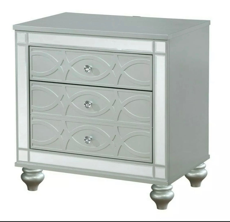 Gunnison Queen Panel Bed With LED Lighting Silver Metallic