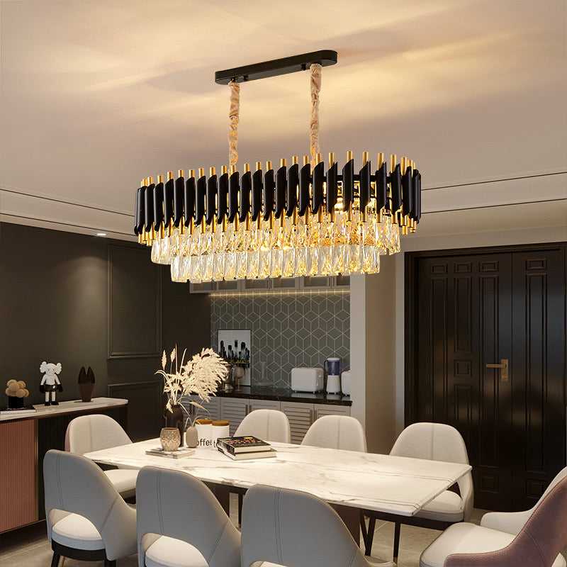Rectangle Crystal Chandelier Luxury Black Pendant Lamp