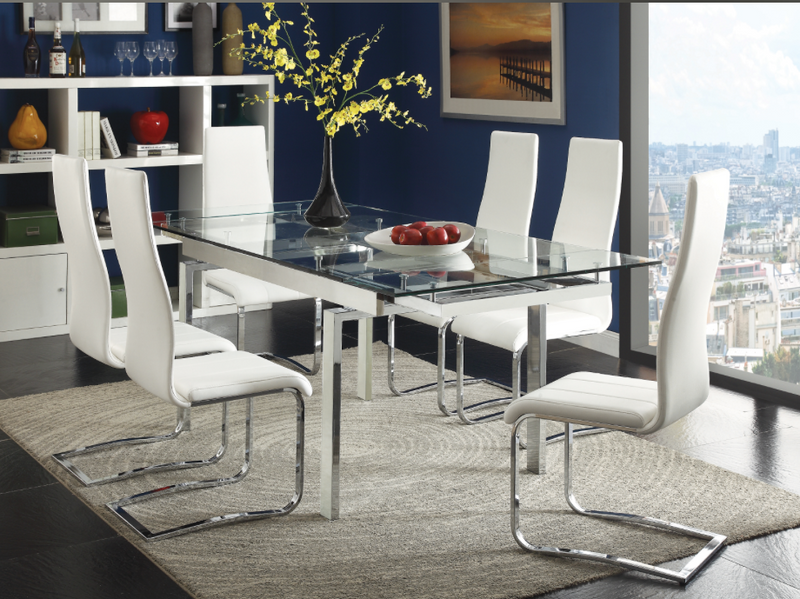 Wexford Glass Top Dining Table With Extension Leaves Chrome