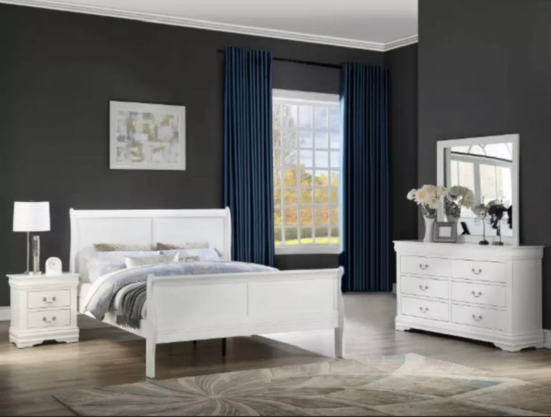 Louis Philippe Queen Sleigh Panel Bed White