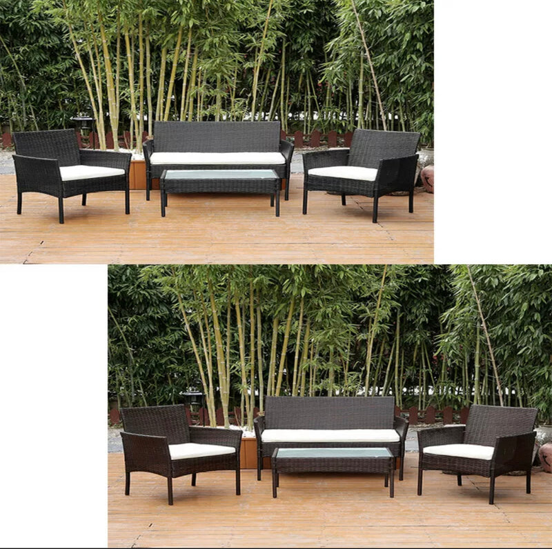 Patio 4 PCS Wicker Furniture Outdoor Rattan Sofa Table Garden Conversation Set