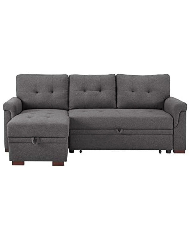 Lilola Home Lucca Linen Reversible Sleeper Sectional Sofa Steel Gray