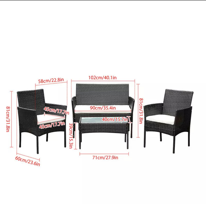 Patio 4 PCS Wicker Furniture Outdoor Rattan Sofa Table Garden Conversation Set