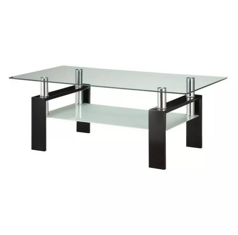 Black Tempered Glass Coffee Table With Shelf Black.