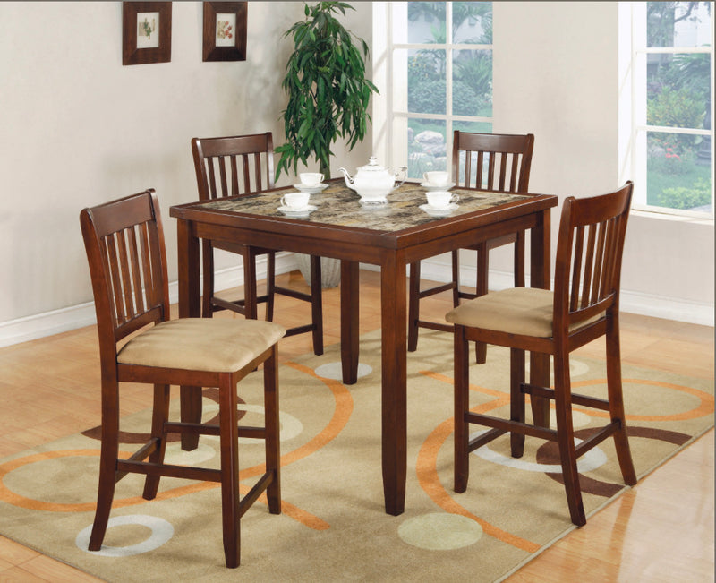 Counter Height Dining Set Red Brown And Tan. 5 PC SET